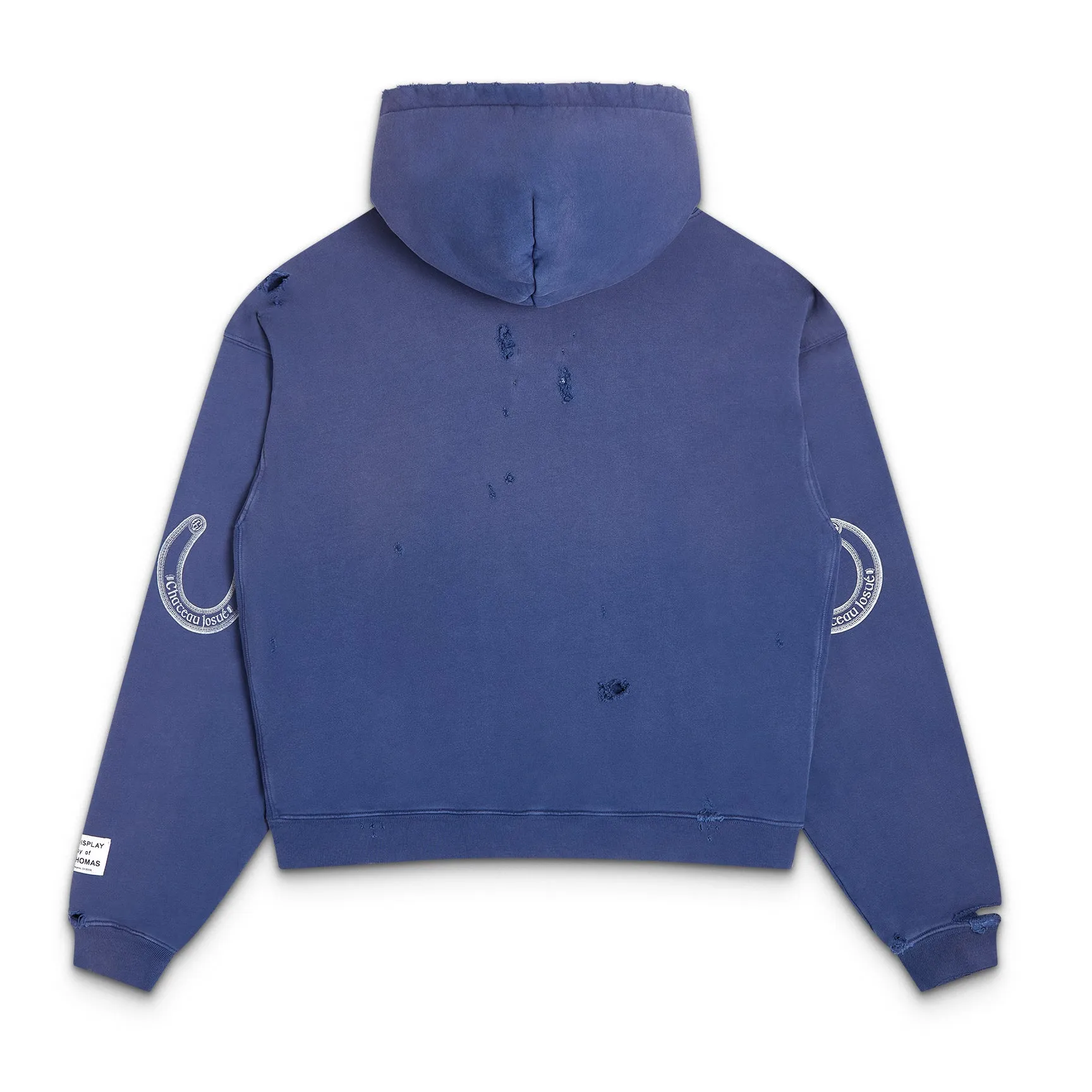 GALLERY DEPT. CHATEAU RANCH HOODIE/NAVY Horseshoe Winery Splash Ink Destroyed Hoodie Washed Blue S-XL Assute Reactive Dyes Ready-made Clothes Fade Process Post-Fry Color Processing Super Heavy and Cumbersome Too Many Cuts and Hanging Wormhole Destruction Process➕Hand-Splashed Ink Very Time-consuming and Labor-intensive Correct Version Original Main Mark➕Large Main Mark➕Yellow Wash Mark The original BOXY short and wide version has not been changed at all. God-cut. Authentic level printing process. Post-washing treatment to show natural aging effect.